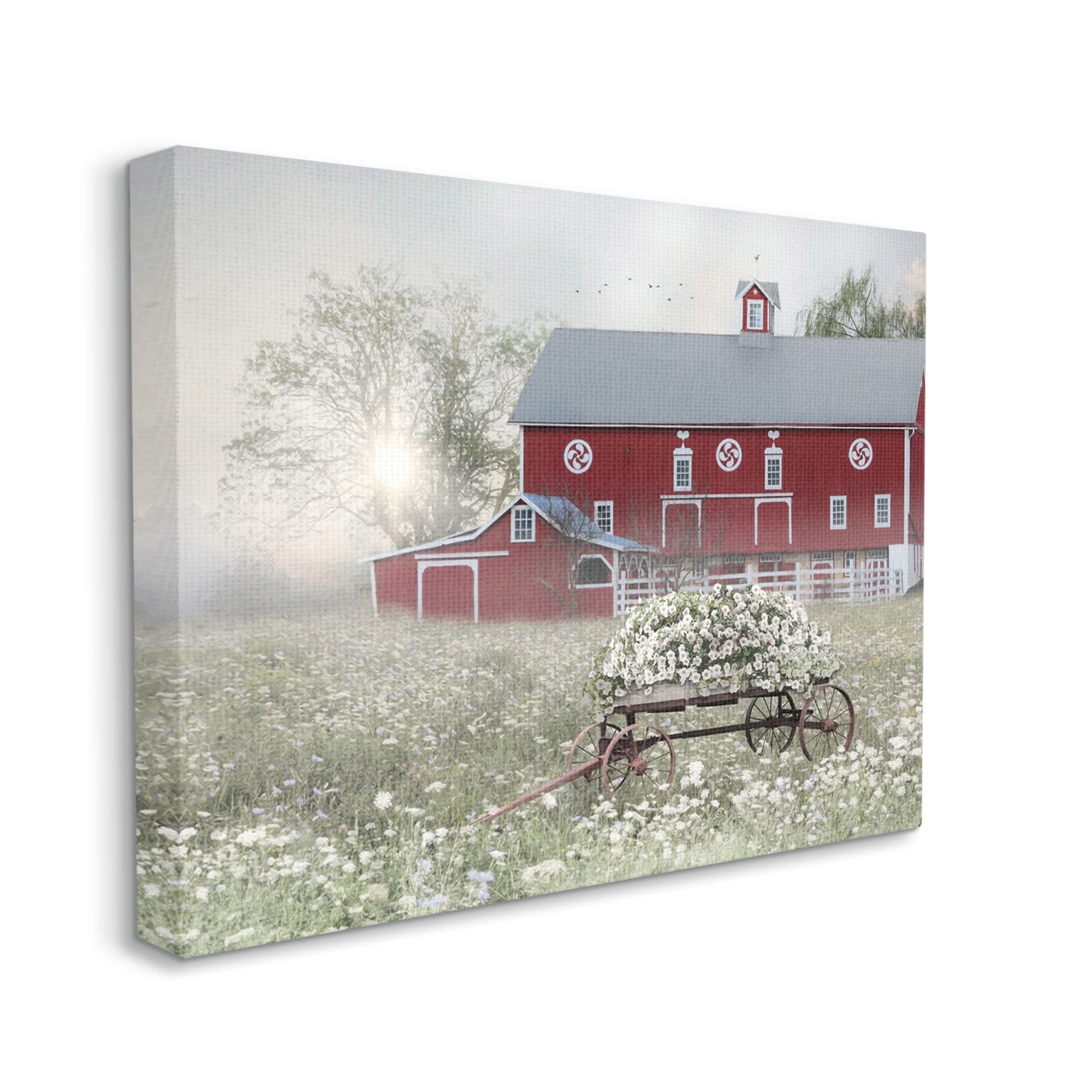 Stupell Red Barn Floral Wagon Meadow Landscape Painting Gallery Wrapped Canvas Print Wall Art