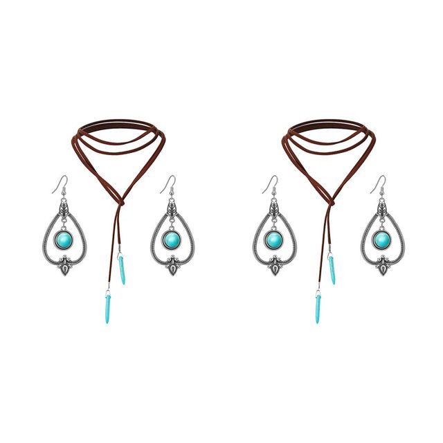 mmirethe Dangle Earring Long Pattern Hanging Pendant Popular Accessories Bohemian Necklace Anniversary Gift Decorations Neck Chain Necklace Earring Set 2Set