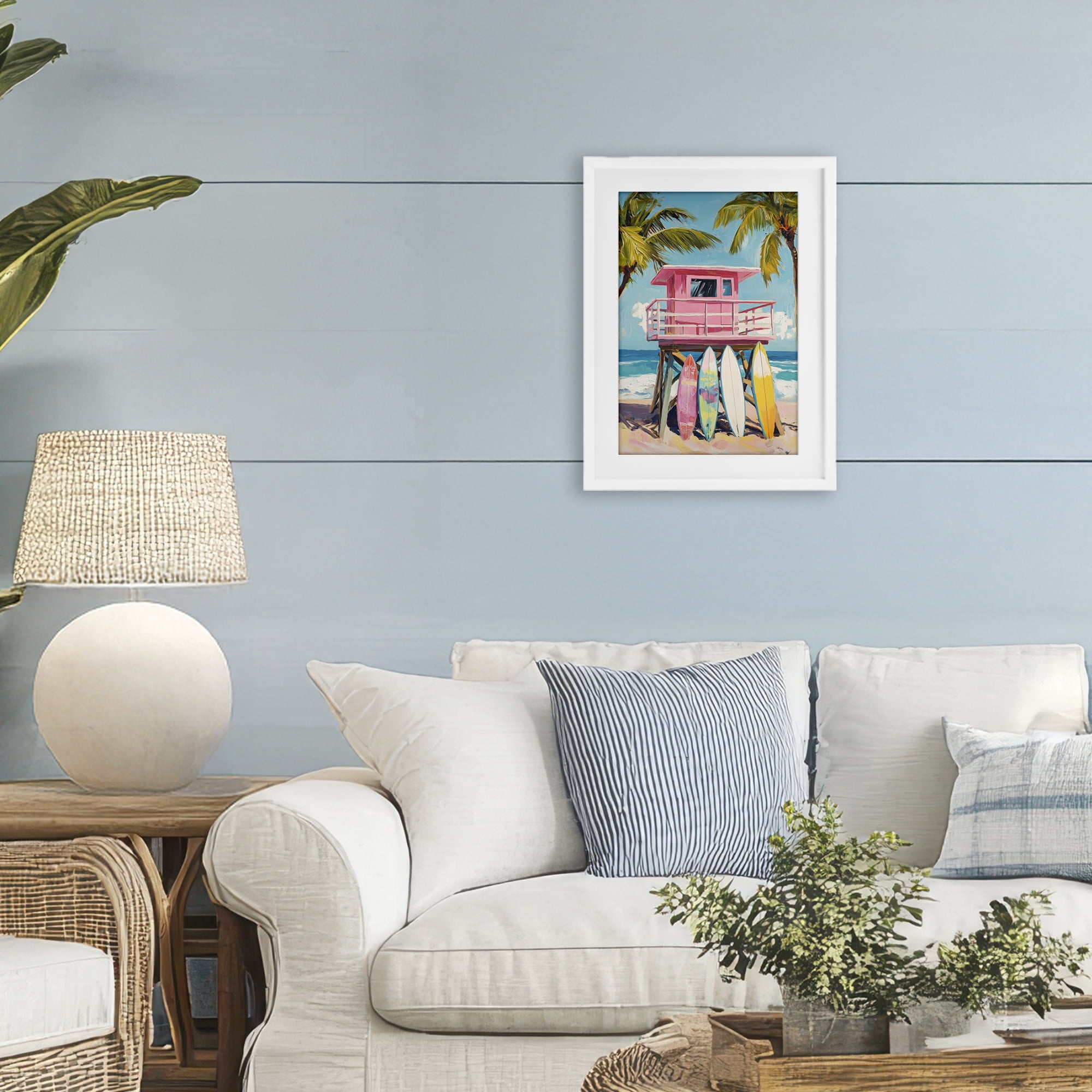 Stupell Industries High Pink Surf Shack White Framed Print Under Glass, design by Petal Prints Design