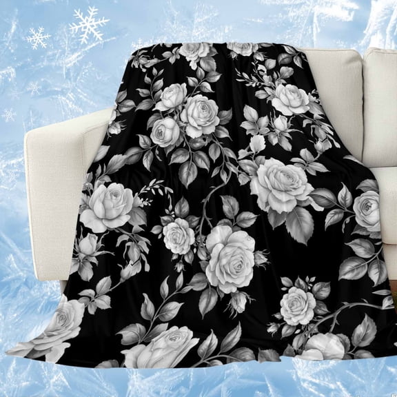 Black Rose Cooling Blanket,Lightweight Breathable Summer Throw Blanket with Double Sided Cold Effect,Vintage Pastoral Botanical Floral Leaves Vines Picnic Blankets Bed Sheet for Hot Sleepers 40"x60"