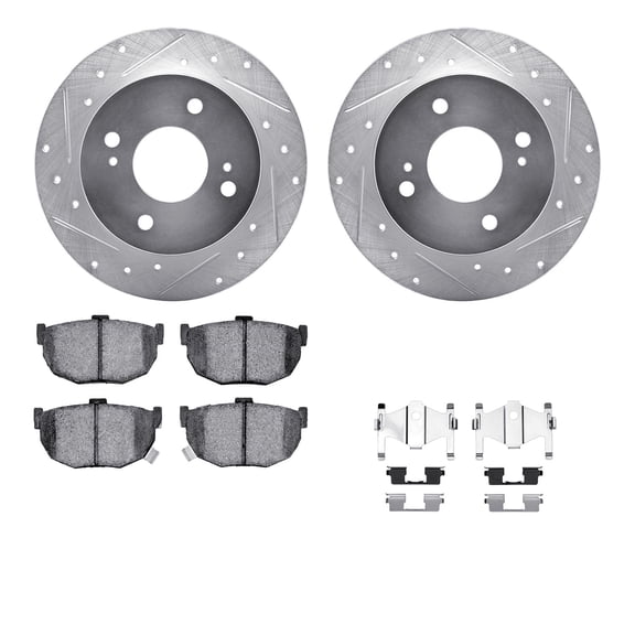 Dynamic Friction Company Rear Brake Rotors-Drilled and Slotted-Silver with 5000 Advanced Brake Pads includes Hardware 7512-67035