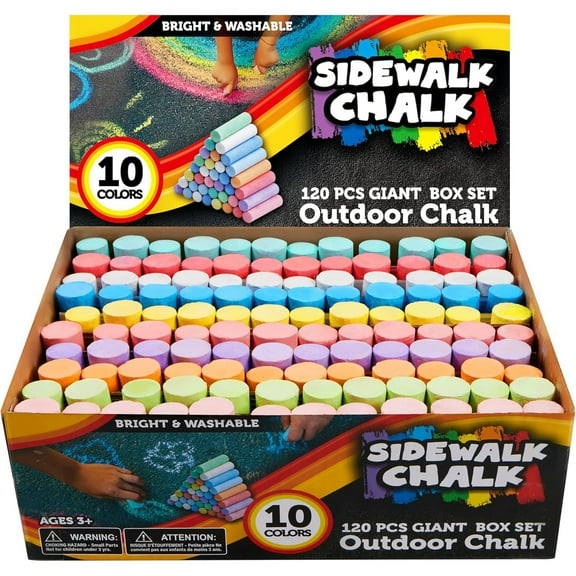 Joyfy 120pcs Sidewalk Chalk for Kids, Washable Chalk for Outdoor Art Play, Painting Toy on Chalkboard, Blackboard and Playground