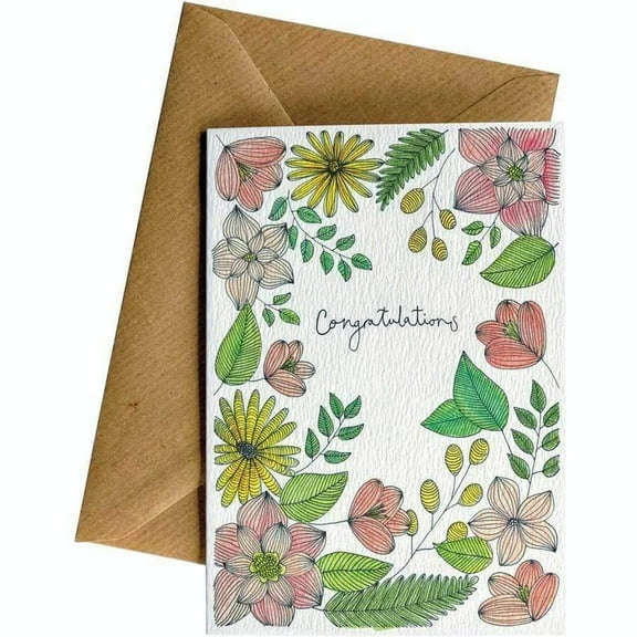 Congratulations Card with Floral Design – Beautifully Illustrated Greeting Card with Envelope – Perfect for Celebrations, Achievements, and Special Moments