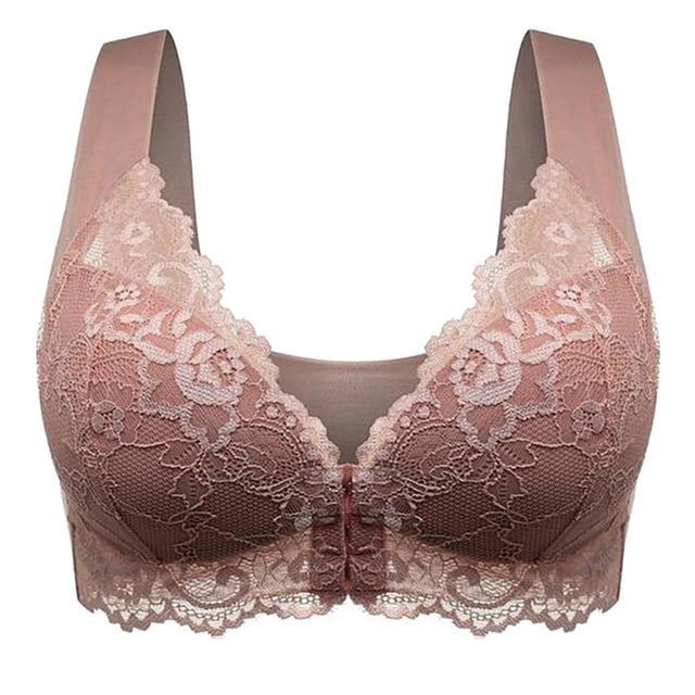 Gibobby Traje de Uniforme Sujetador Deportivo Ajustable Para Mujer Con Cierre Frontal Extra Elástico Y Transpirable Con Ribete De Encaje(Café, XXXL)