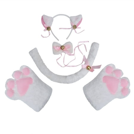 

TOYMYTOY 5pcs One Set Creative Cat Cosplay Costume Kitten Tail Ears Collar Paws Gloves for Party Cosplay (White)