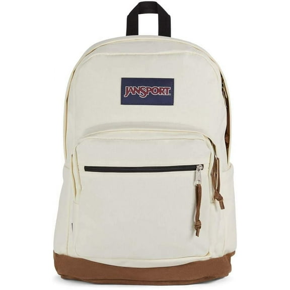 JanSport Right Pack Backpack - School, Travel, or Laptop Bookbag with Water Bottle Pocket, Suede Leather Bottom, JS0A4QVA7S1, Coconut