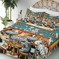 thumbnail image 3 of Ambesonne Cat Fitted & Top Sheet Set with Sham, Whimsical Restaurant Pixel Art, Sea Blue and Marigold, 3 of 5