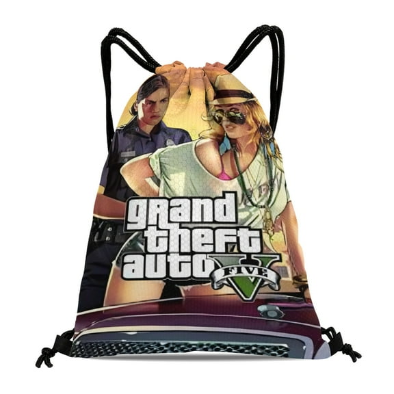 Grand Theft Auto Gra5 Drawstring Backpack Bag Party Favors Goodies Merch Gym Waterproof Swimming Beach Fans