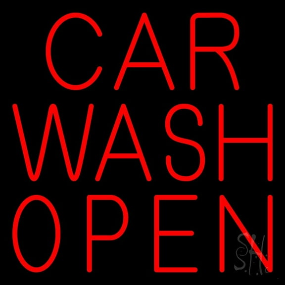 Red Car Wash Open LED Neon Sign 24 x 24 - inches, Clear Edge Cut Acrylic Backing, with Dimmer - Bright and Premium built indoor LED Neon Sign for automotive store, and mall.