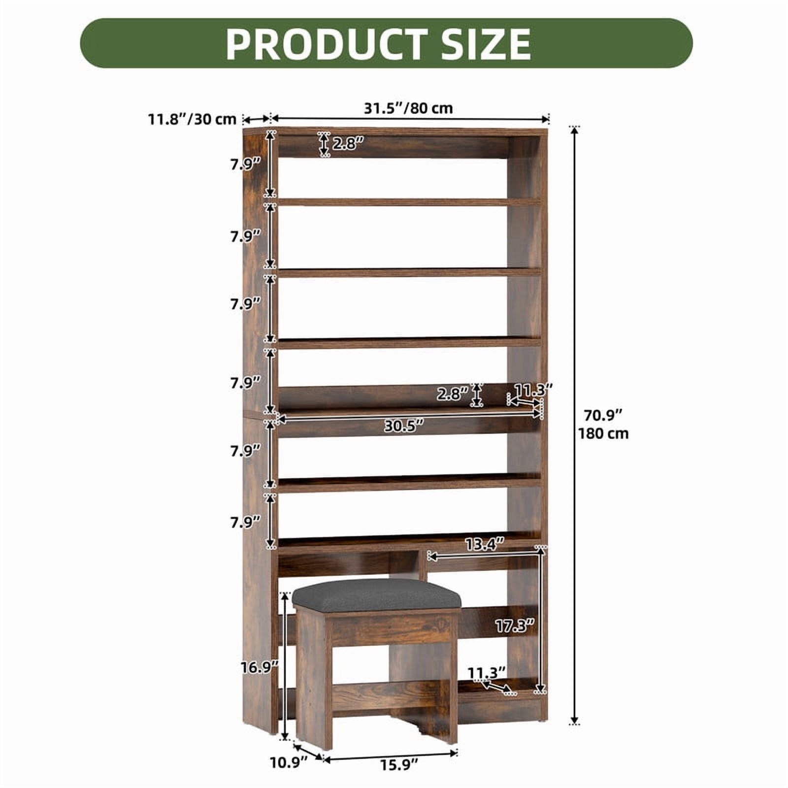UFORIC 8-Tier Shoe Cabinet with Bench, 70.9" Tall Open Shoe Storage for Entryway, Brown