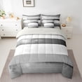 thumbnail image 2 of Castle Fairy Stripes Bedding Comforter Set,Vintage Minimalist Lines Queen Bedding Sets, 2 of 8