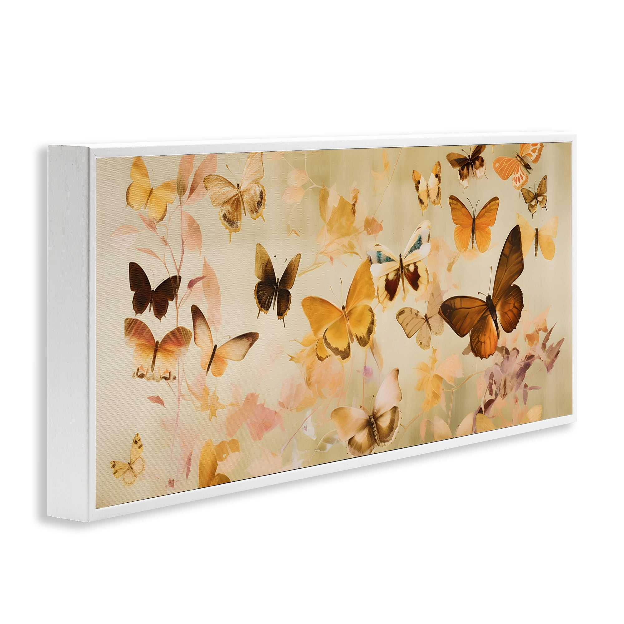 Stupell Industries Neutral Butterfly Array Animals & Insects Painting White Framed Art Print Wall Art, 30 x 13