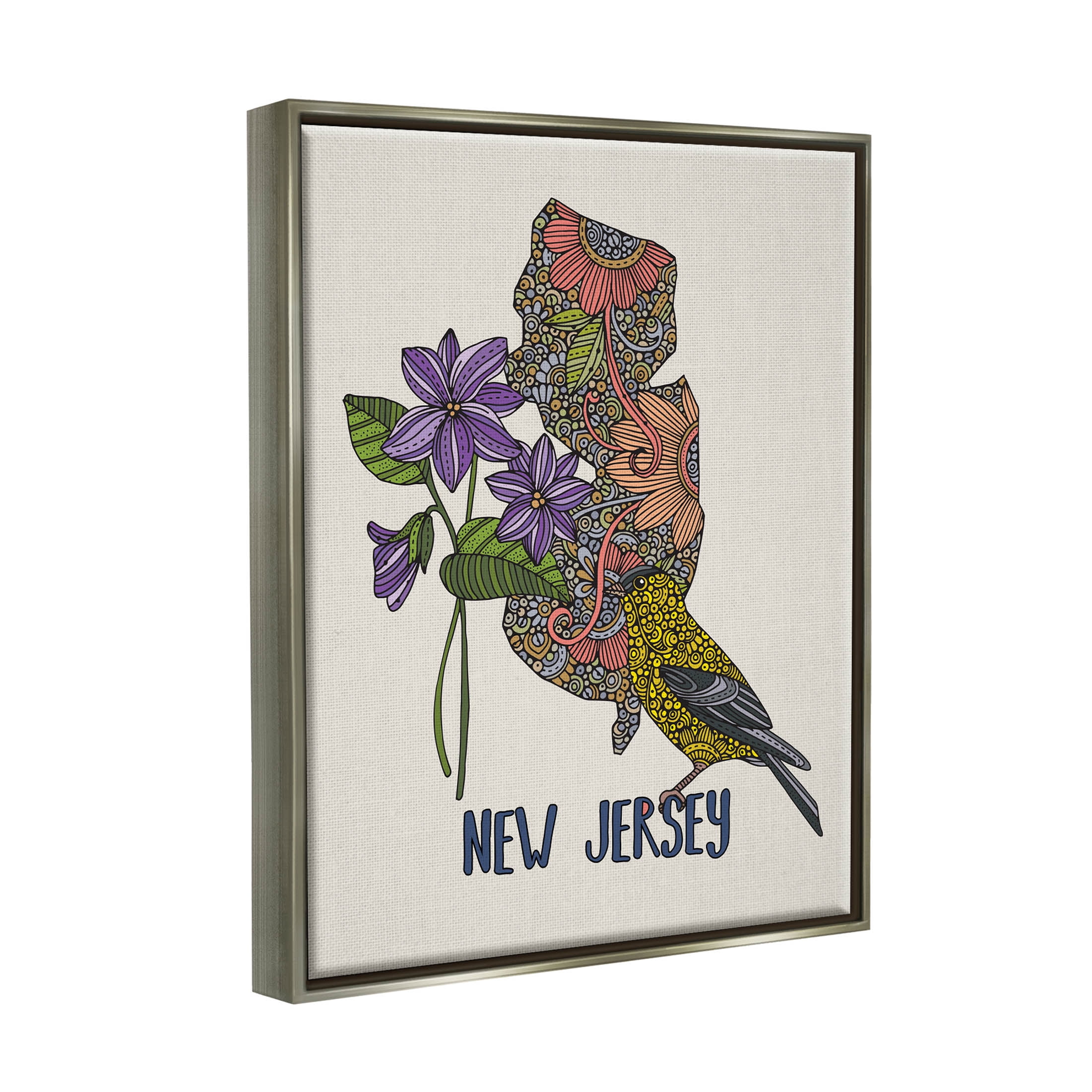 Stupell Industries New Jersey Detailed Pattern Graphic Art Luster Gray Floating Framed Canvas Print Wall Art, Design by Valentina Harper