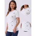 thumbnail image 2 of DARING DIVA Women's Cowl Neck Ruched Short Sleeve Tops with Button Decor L White, 2 of 6