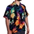 thumbnail image 2 of Flower Butterfly Men's Short Sleeve Printed Button Down Beach Shirt Casual Summer Unisex Tops with Spread Collar, 2 of 6