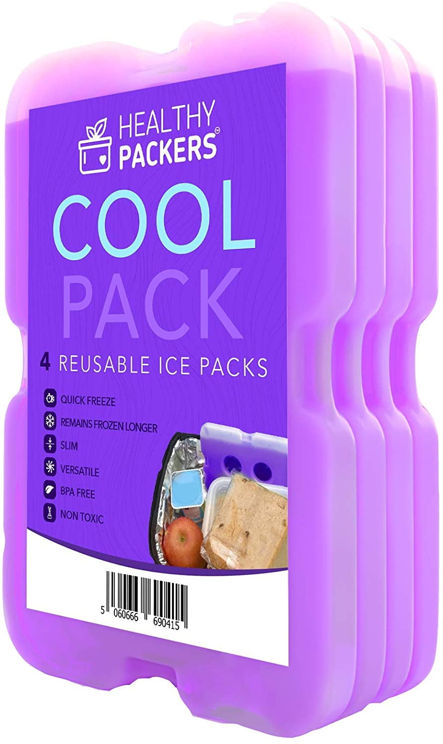 Healthy Packers Slim Ice Packs for Lunch Bags or Coolers (4 Pack