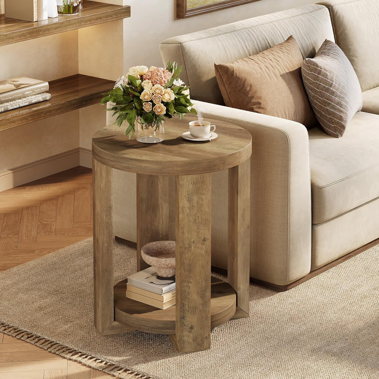 Tribesigns Side Table, 2-Tier Round End Table, Small Bedside Accent Furniture for Living Room, Bedroom