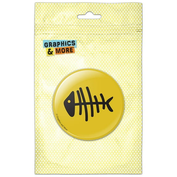 Fish Bones Dead Carcass on Yellow Refrigerator Button Magnet
