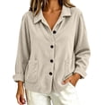 thumbnail image 3 of Tqcoqu Womens Button Front Corduroy Jacket, Solid Lapel Collar Long Sleeve Open Shirt Coat with Pockets, 2026 Fall Trendy Clothes, 3 of 7
