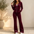 thumbnail image 2 of Kyntgho Women's 2 Piece Velour Tracksuit, Full Zip Hooded Jacket and Wide Leg Pants, Long Sleeve Casual Lounge Set, 2 of 7