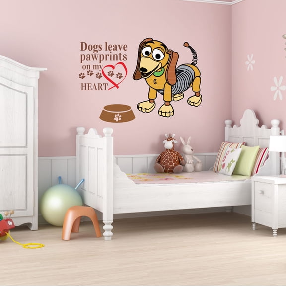 Animal Wall Decal Cute Robotic Dog with His Food Bowl Bedroom Wall Decal for Girls Dog Cute Themed Room Decal - Size: 30 In x 21 In