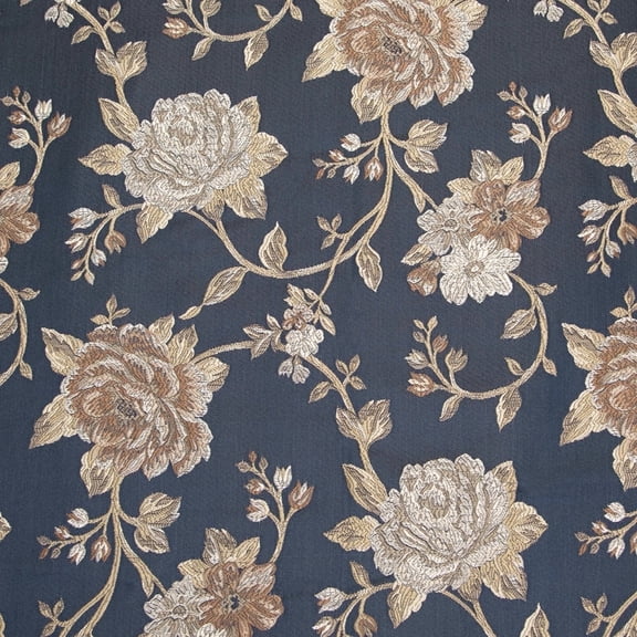 Decora Furnishings Luxurious and Premium Floral Design Jacquard Fabric for Upholstery, Window Treatments, Craft - Width 54 inches - Fabric by The Yard (Navy Blue)