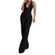 thumbnail image 1 of Mono largo de verano con cuello en V y pliegues para mujer - Diseño sexy sin espalda, poliéster ligero, para el trabajo, fiestas y uso diario, 1 of 8