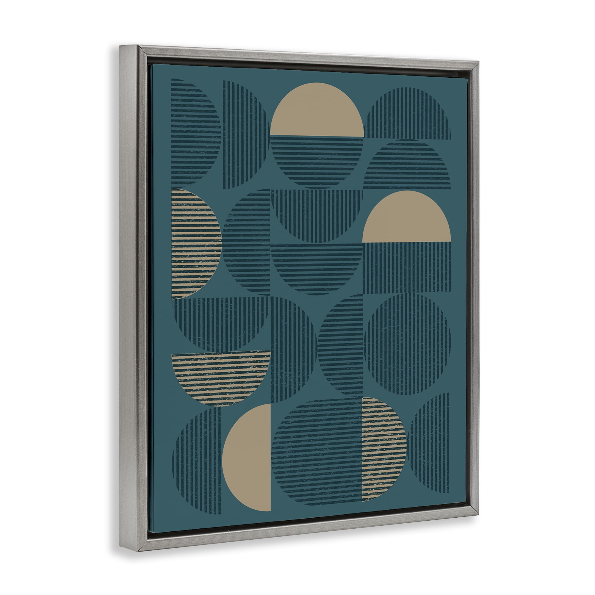 Stupell Industries Deco Arches Blue & Beige Abstract Painting Gray Floater Framed Canvas Art Print Wall Art, 25 x 31