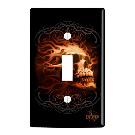 Flaming Fire Skull Design Plastic Wall Decor Toggle Light Switch Plate Cover