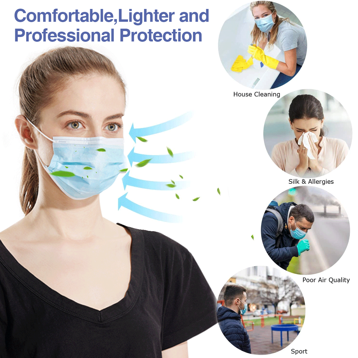 Buy 500 Pack USA Made Blue Disposable Face Masks 3 Ply for Protection, Elastic Ear Loop Filter