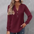 thumbnail image 2 of Towmus Women Ribbed Knit Tops Dressy Long Sleeve Shirts Fall Lightweight Sweatshirt, Wine, XL, 2 of 5