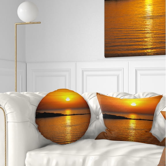 Designart Beautiful Sunrise Reflecting in River - Seashore Throw Pillow - 12x20