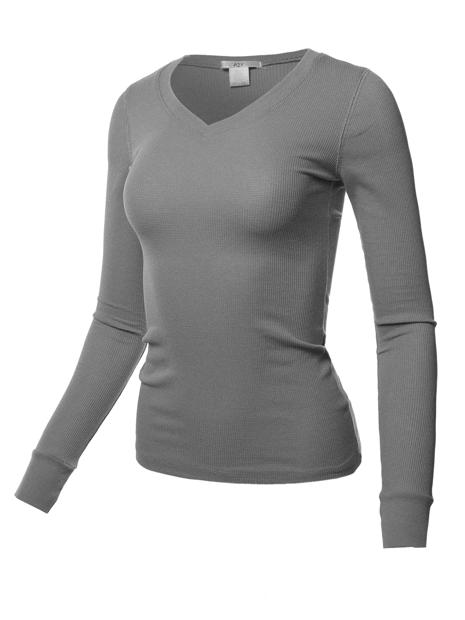 A2Y Women's Basic Solid Fitted Long Sleeve V-Neck Thermal Top Shirt Mid ...