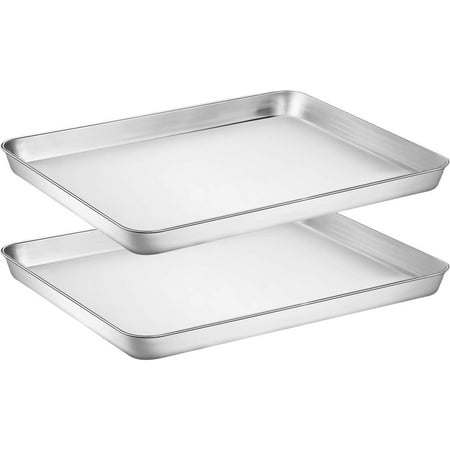 

2 Pcs Sheet Pan Set Cookie Sheet Cooking Baking Sheet Toaster Oven Pans Stainless Steel Tray Barbeque Grill Pan Rectangle and Dishwasher Safe 12 x 10 x 1 Inches