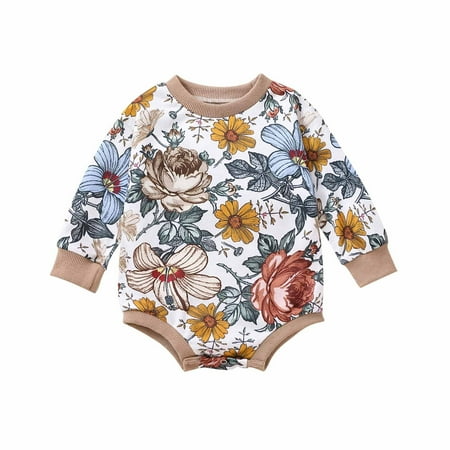 

Odeerbi Baby Bodysuit Layette Onesies for Toddler Autumn Spring Girls Boys Cute Romper Long Sleeve Button Sweatshirt Jumpsuits Brown
