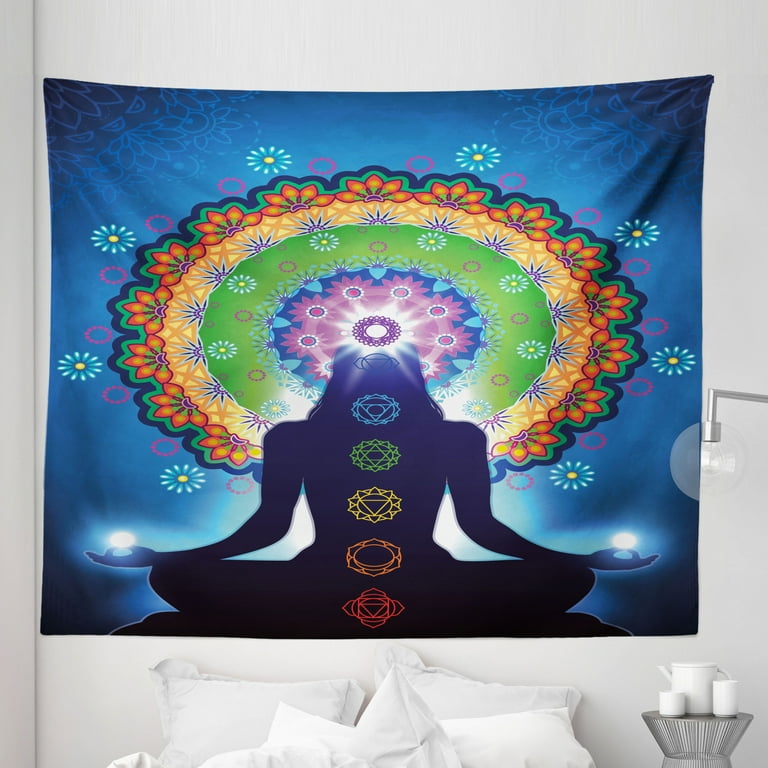 Peace Tapestry Silhouette of Woman Doing Yoga with Vertical Blending Effects and Mesh Peace Motif Fabric Wall Hanging Decor for Bedroom Living Room Dorm 5 Sizes Multicolor by Ambesonne Walmart