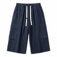 thumbnail image 4 of mens shorts Cargo Capri Pants Multi Pocket Loose Casual Shorts Summer Lightweight Breathable,Blue,L, 4 of 5