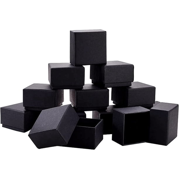 Cajas cuadradas de cartón Kraft para joyería, paquete de 24, con cojín de terciopelo para anillos, 5,7 x 5,7 x 3,7 cm, color negro.