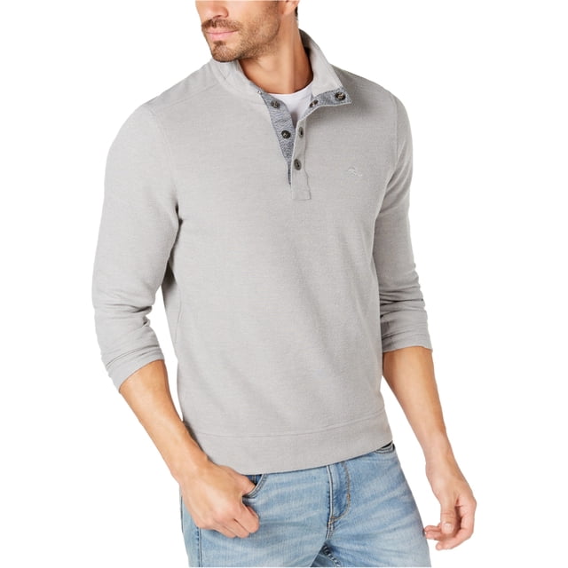 Tommy Bahama Mens Cold Springs Mock-Collar Henley Sweater, Grey, Small