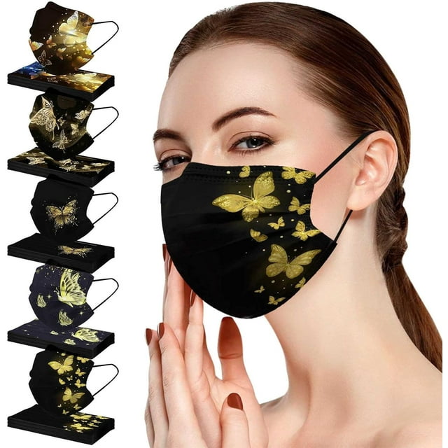 HUGFEGWE 50 Pcs Butterfly Disposable Face_Masks for Adults,Breathable Disposable Facemasks with Butterflies Designs CJB91-40407