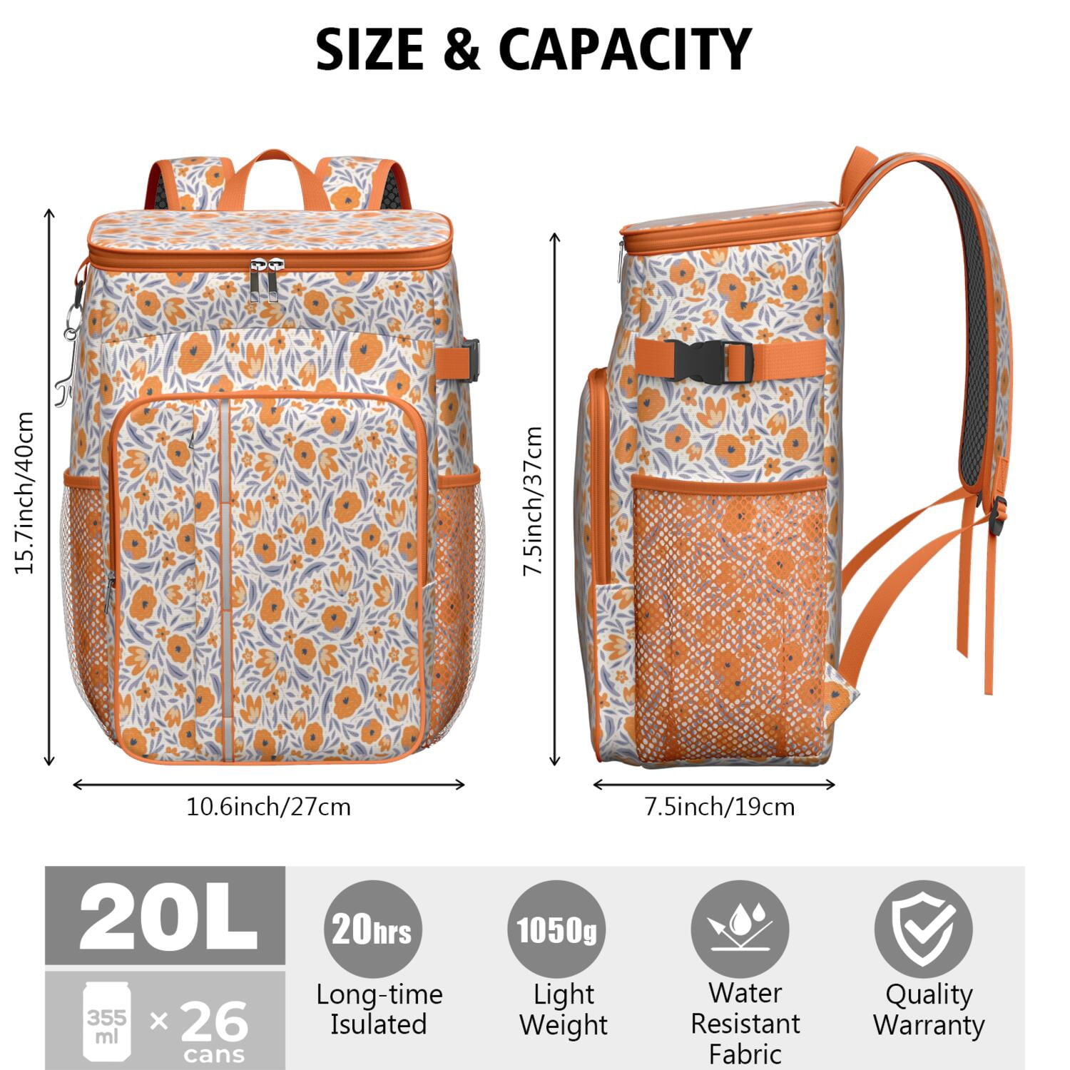 Travel Cooler Bag - Pioneer Flower Camping Beer Cooler Backpack with Bottle Opener- Waterproof Insulated Picnic Backpacks - Cooler Bag for Beach