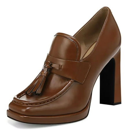 YDN Women Classic Tassel Square Closed Toe Penny Loafers Block High Heel Slip On Pumps Work Office Outfit Casual Shoes Size 8 Brown