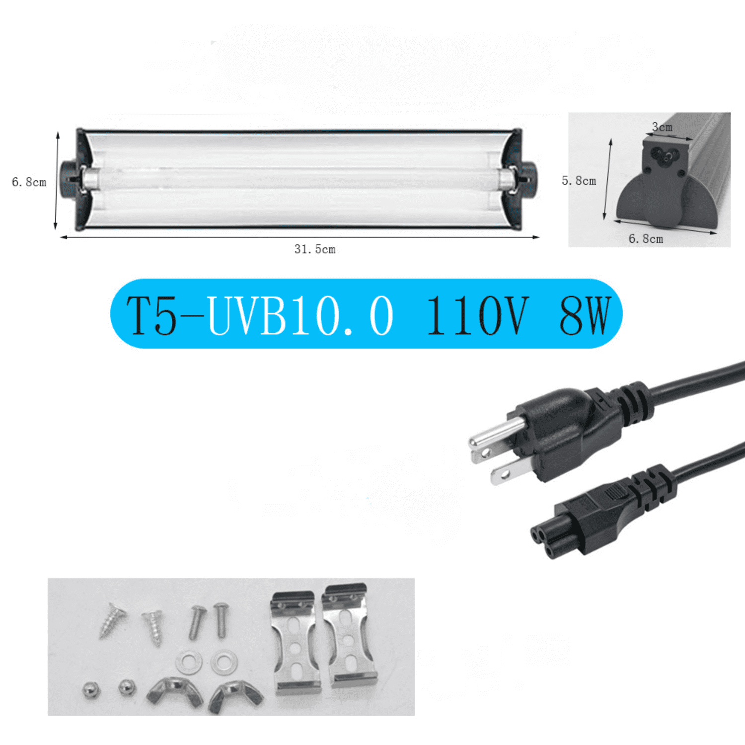 T5 UVB Lighting Combo Kit, Terrarium Hood Comes with Desert 10.0 UVB T5 Lamp (8W)