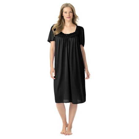 

Only Necessities Women s Plus Size Short Silky Lace-Trim Gown Pajamas