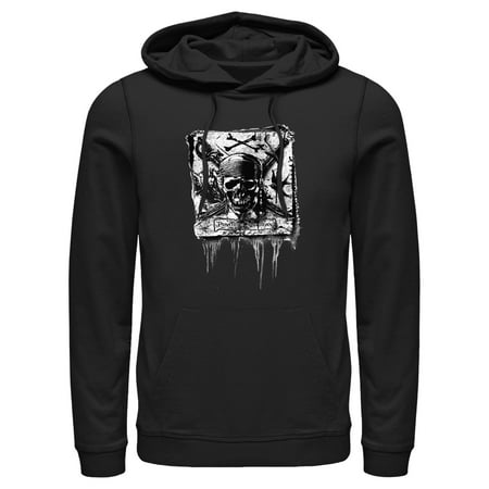 Men s Pirates of the Caribbean: Curse of the Black Pearl Black and White Skull Logo Pull Over Hoodie Black 3X Large