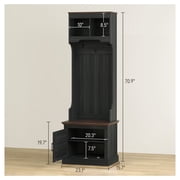 Hall Tree with Shoe Storage, Coat Rack Bench Entryway Organizer - 3-in-1 Farmhouse Style, 5 Hooks, Black Wood Grain