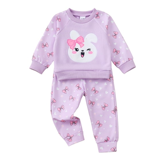 12 Months Baby Girls Clothes 18 Months Girls 2PCS Fall Winter Outfits Set Rabbit Print Toddler Girls Long Sleeve Top Pants Set Purple