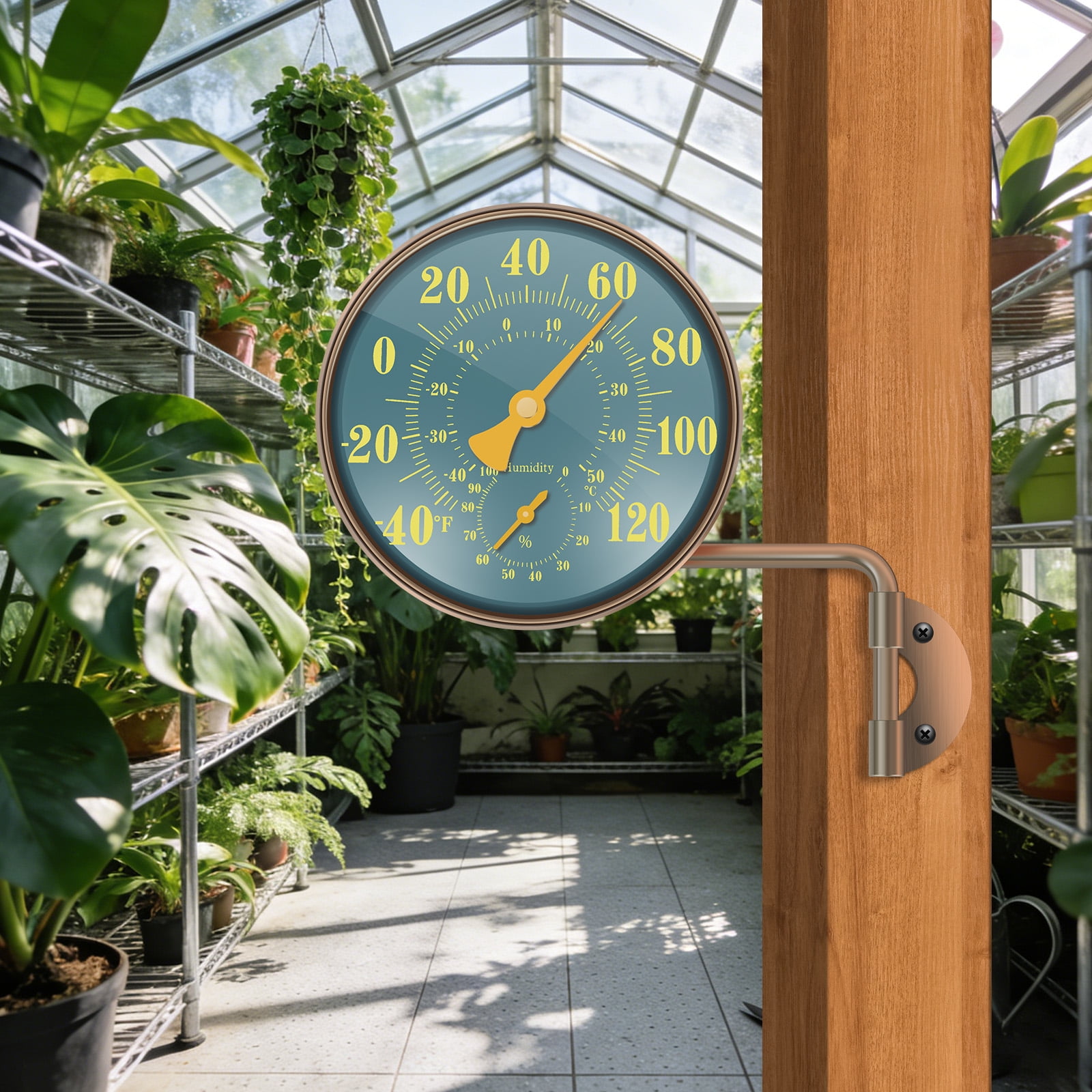 Threns Indoor Outdoor Thermometer Hygrometer - Waterproof Hanging Wall Thermometer Decorative Outdoor Thermometer Large Numbers, No Battery Needed Outdoor Thermometers for Patio