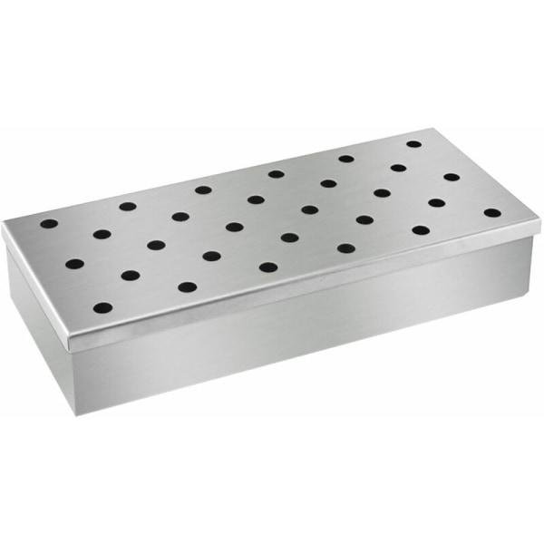 Caja para ahumar con parrilla, caja para ahumar con astillas de madera de acero inoxidable, generador de humo, herramientas para parrilla para ahumar carne, pescado, cerdo, modelo: plateado