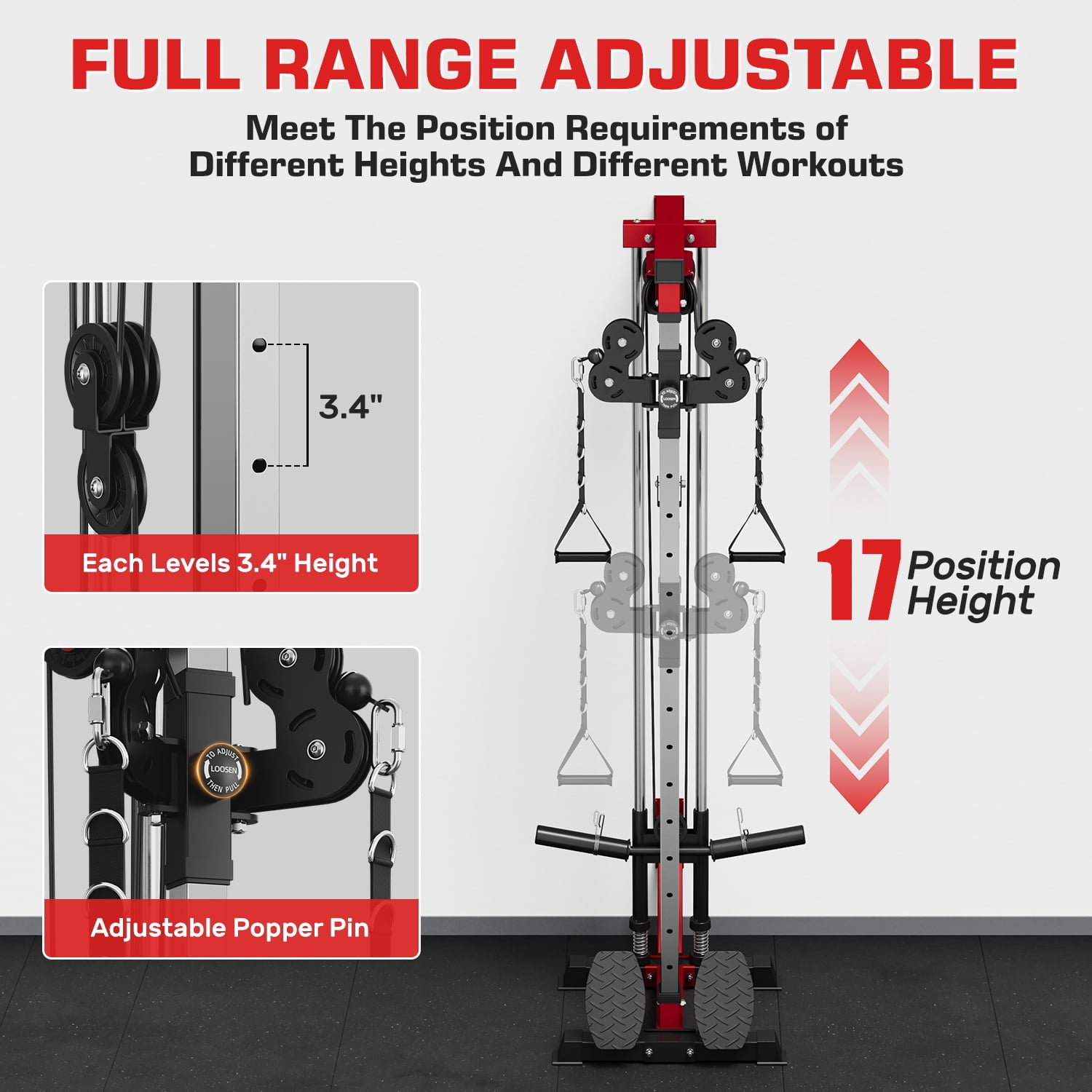 Mitonos  Cable Crossover Machine,Lat Pull Down Machine with Adjustable 18 Positions  Dual Pulley System,Wall Mount Cable Station  with 400LBS Weight Stack for Home Gym Fitness